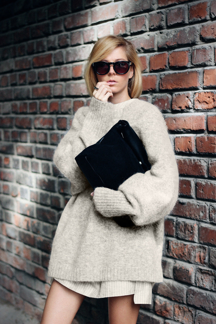 Damer Oversized Stickad tröja med hög krage och mjuka ärmar Eva Jonsson-Eva Jonsson