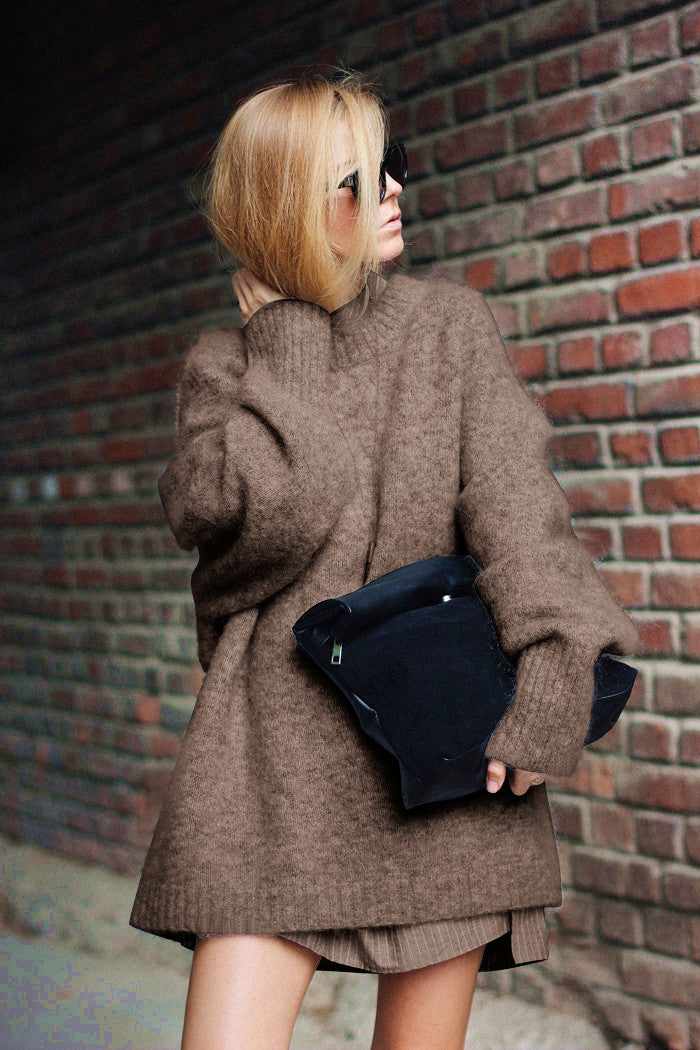 Damer Oversized Stickad tröja med hög krage och mjuka ärmar Eva Jonsson-Eva Jonsson