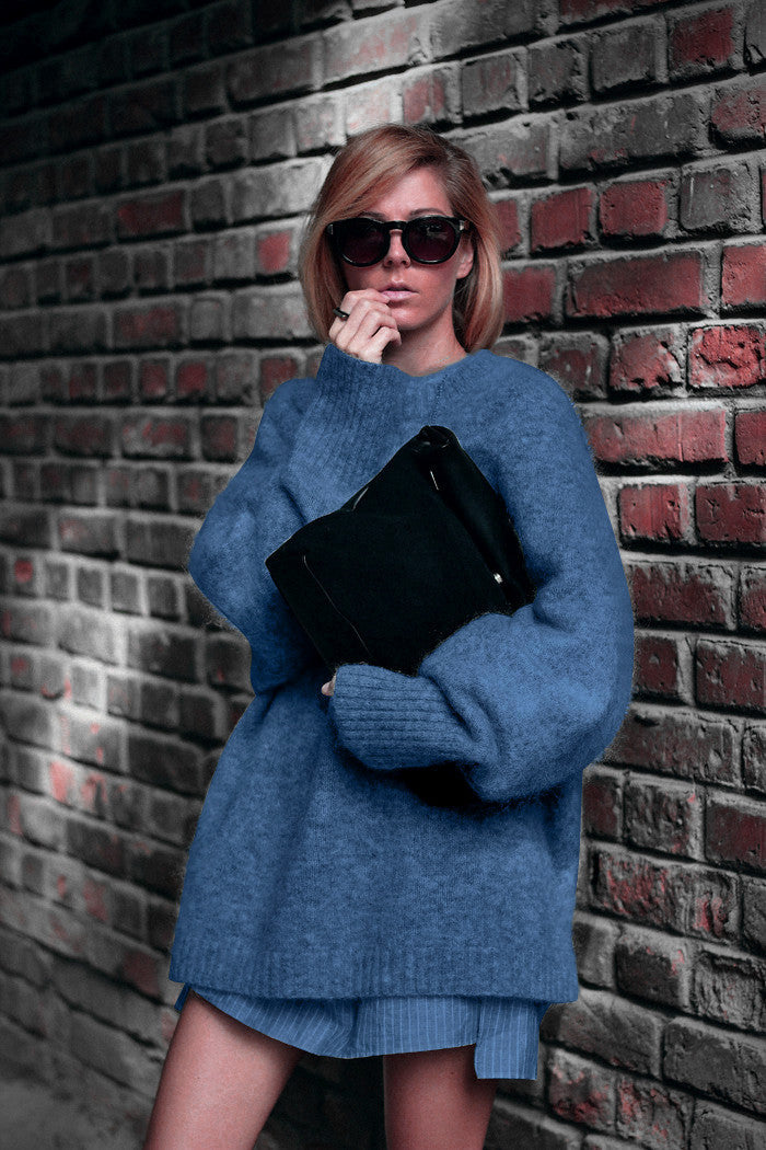 Damer Oversized Stickad tröja med hög krage och mjuka ärmar Eva Jonsson-Eva Jonsson