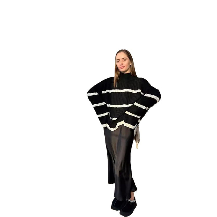 Damer Oversized Stickad tröja med hög krage och ränder Mirla-Eva Jonsson