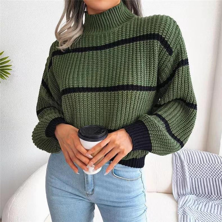 Damer Oversized Stickad tröja med hög krage och ränder Mirla-Eva Jonsson