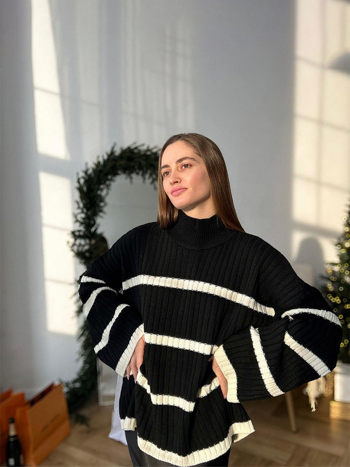 Damer Oversized Stickad tröja med hög krage och ränder Mirla-Eva Jonsson