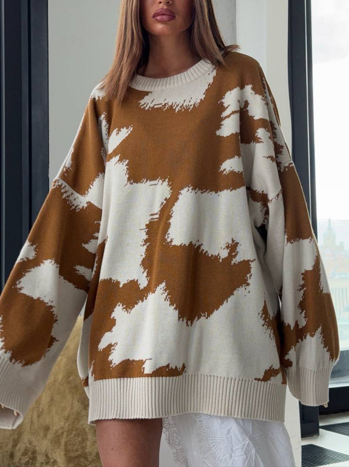 Damer Oversized Stickad tröja med kreativa mönster Mirla-Eva Jonsson