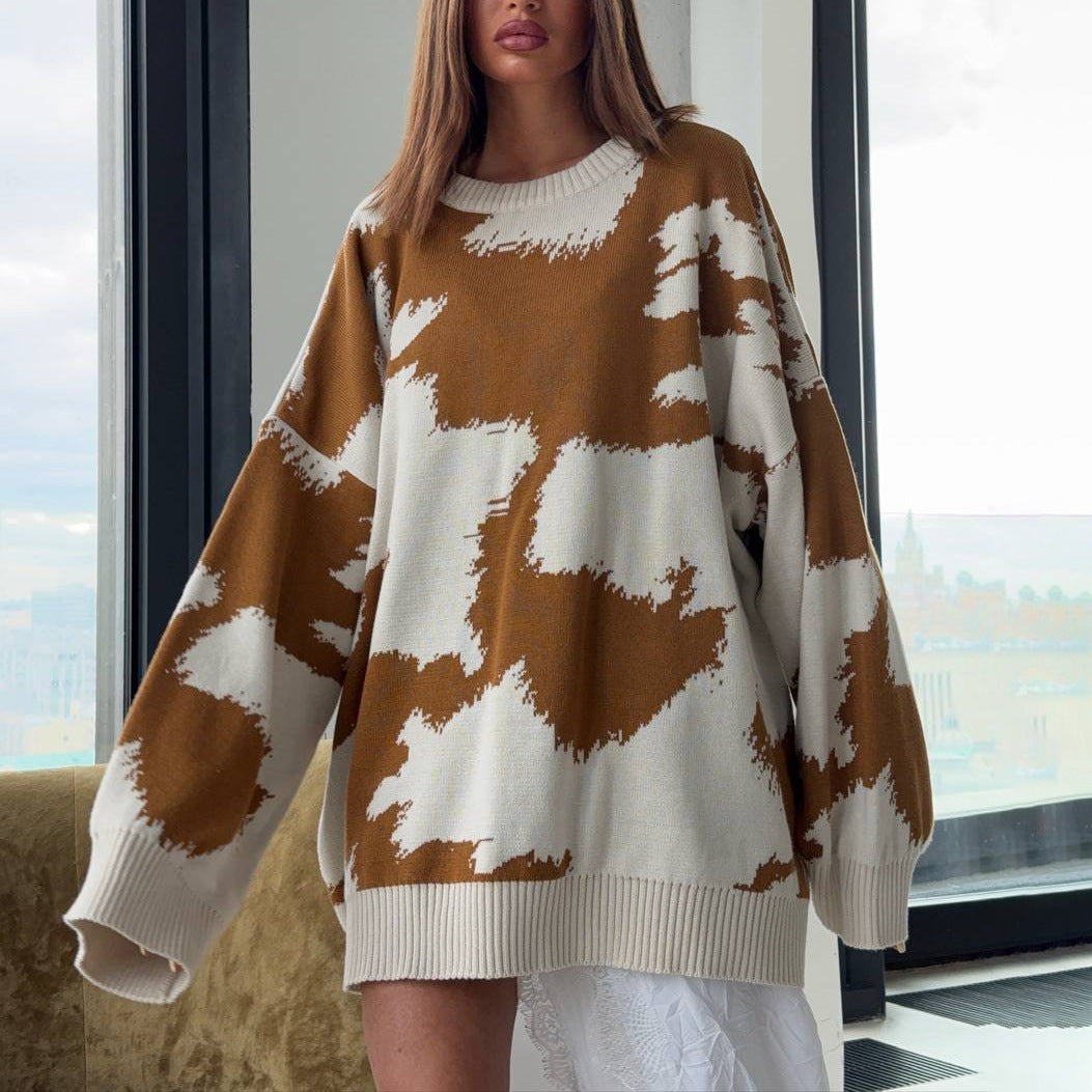 Damer Oversized Stickad tröja med kreativa mönster Mirla-Eva Jonsson