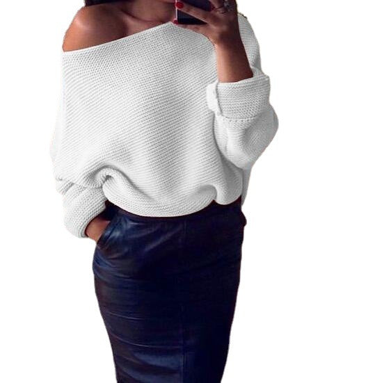 Damer Oversized Stickad tröja med off-shoulder design och avslappnad passform Eva Jonsson-Eva Jonsson