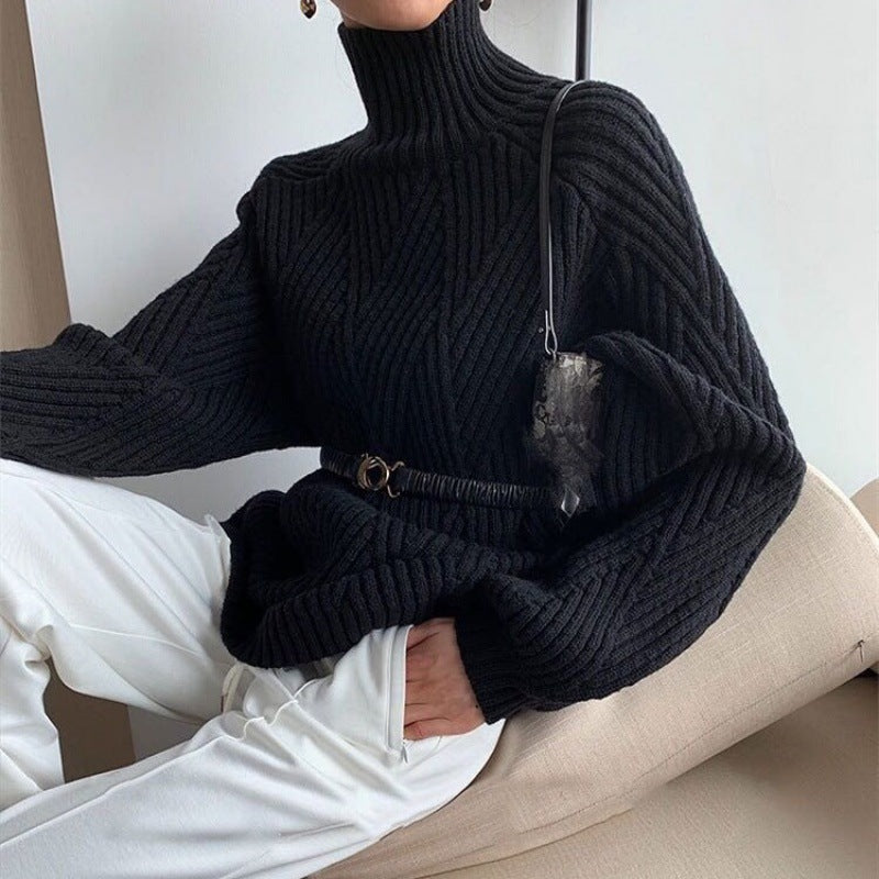 Damer Oversized Stickad tröja med ståkrage och diagonala mönster Mirla-Eva Jonsson