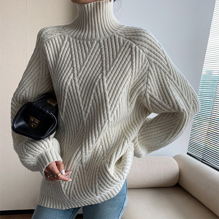 Damer Oversized Stickad tröja med ståkrage och diagonala mönster Mirla-Eva Jonsson