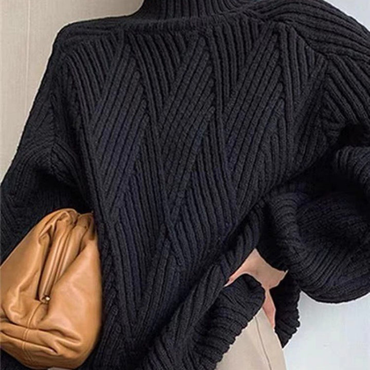 Damer Oversized Stickad tröja med ståkrage och diagonala mönster Mirla-Eva Jonsson