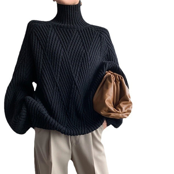 Damer Oversized Stickad tröja med ståkrage och diagonala mönster Mirla-Eva Jonsson