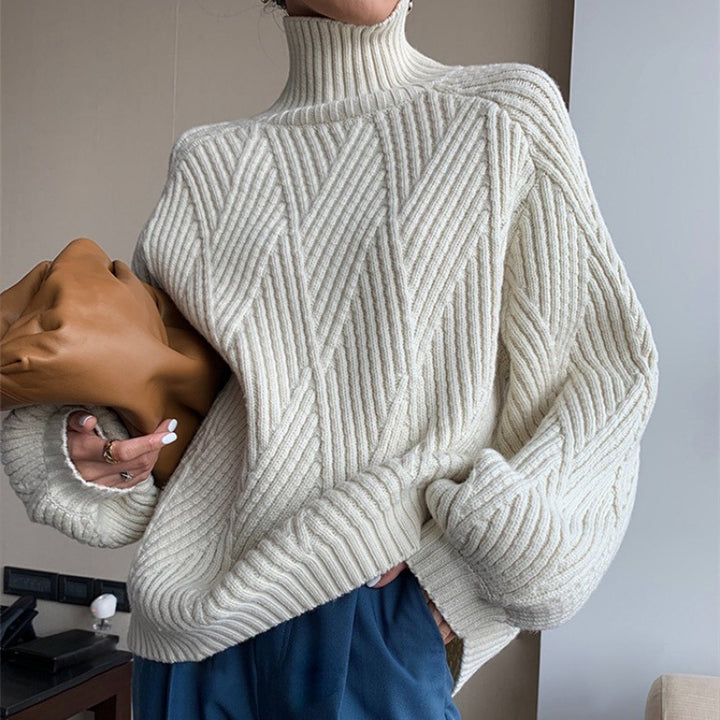 Damer Oversized Stickad tröja med ståkrage och diagonala mönster Mirla-Eva Jonsson