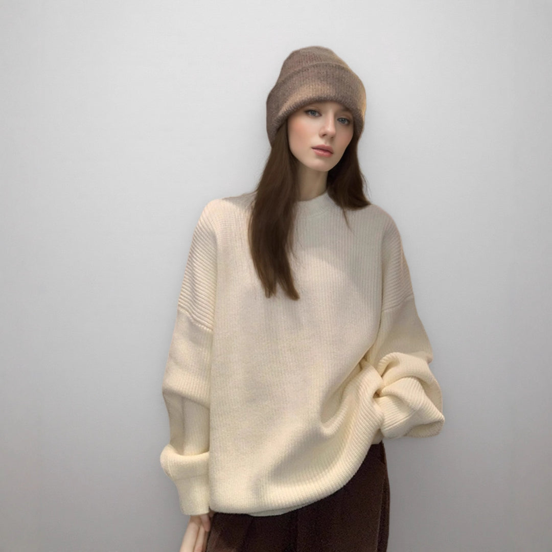 Damer Oversized Stickad tröja med strukturerad design och Rundhalsutförande Mirla-Eva Jonsson