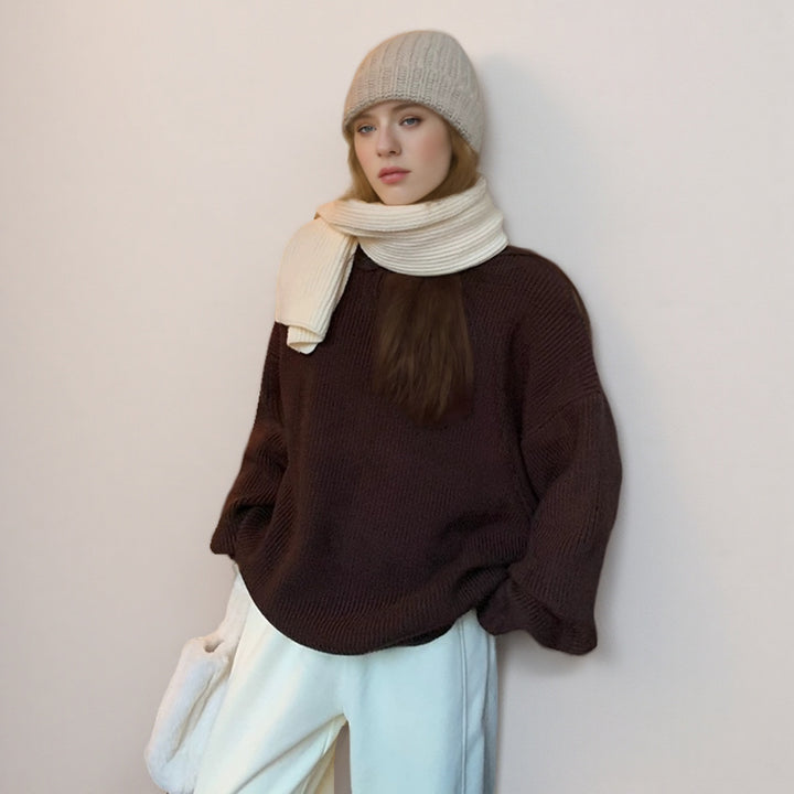 Damer Oversized Stickad tröja med strukturerad design och Rundhalsutförande Mirla-Eva Jonsson