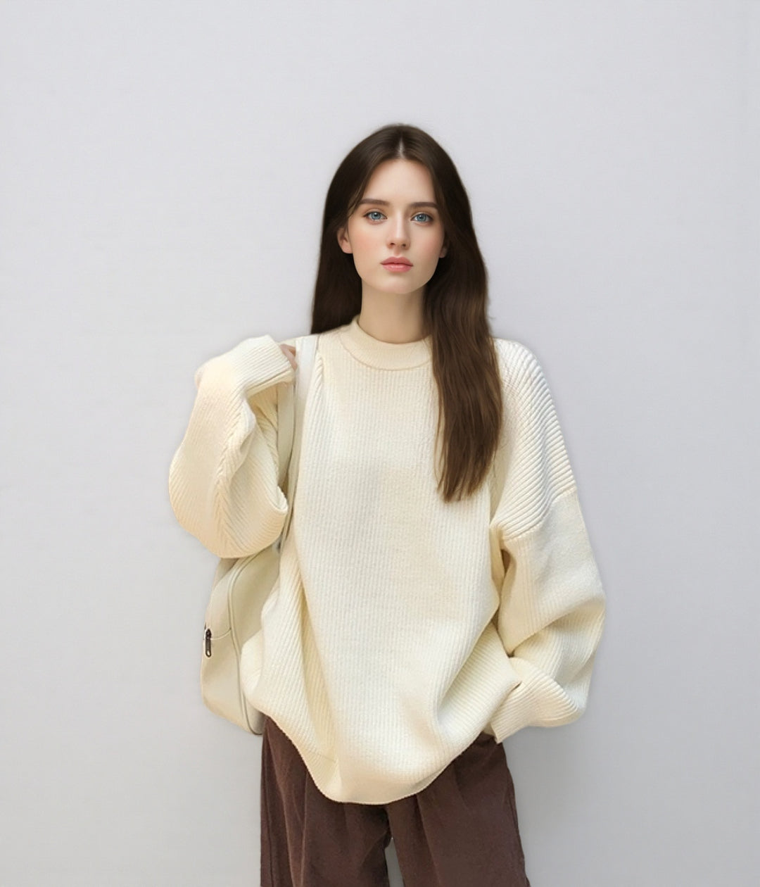 Damer Oversized Stickad tröja med strukturerad design och Rundhalsutförande Mirla-Eva Jonsson