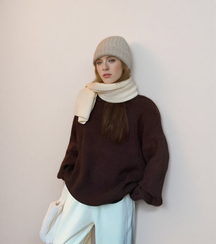 Damer Oversized Stickad tröja med strukturerad design och Rundhalsutförande Mirla-Eva Jonsson