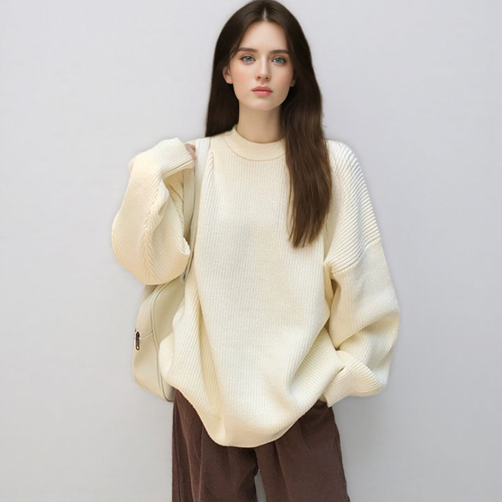 Damer Oversized Stickad tröja med strukturerad design och Rundhalsutförande Mirla-Eva Jonsson