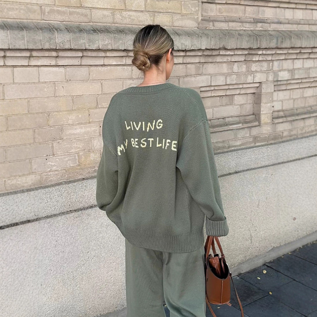 Damer Oversized Stickjacka med kreativt tryck Mirla-Eva Jonsson
