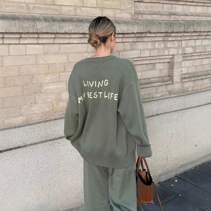 Damer Oversized Stickjacka med kreativt tryck Mirla-Eva Jonsson