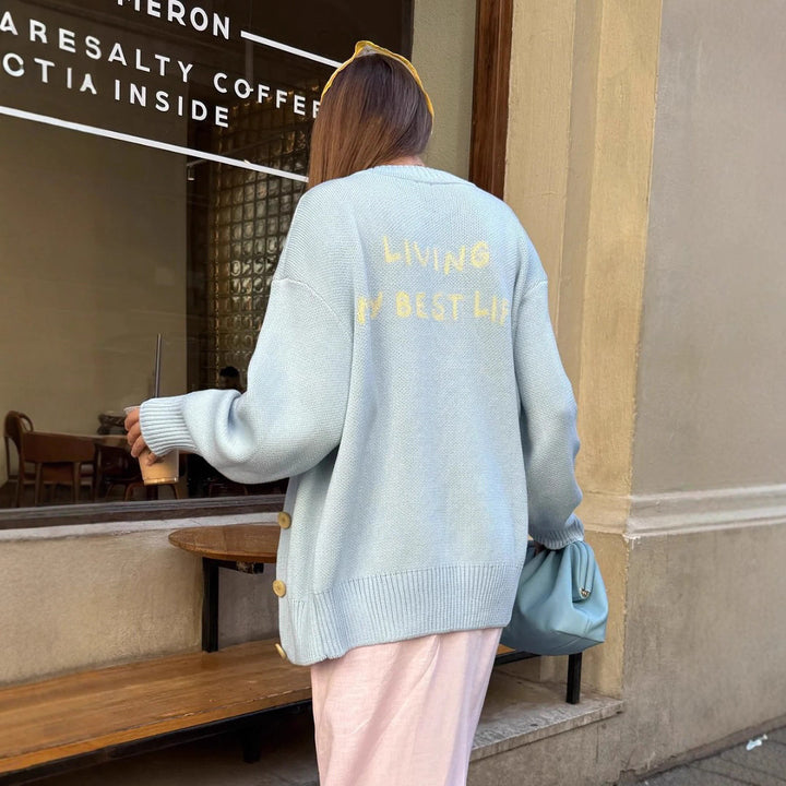 Damer Oversized Stickjacka med kreativt tryck Mirla-Eva Jonsson