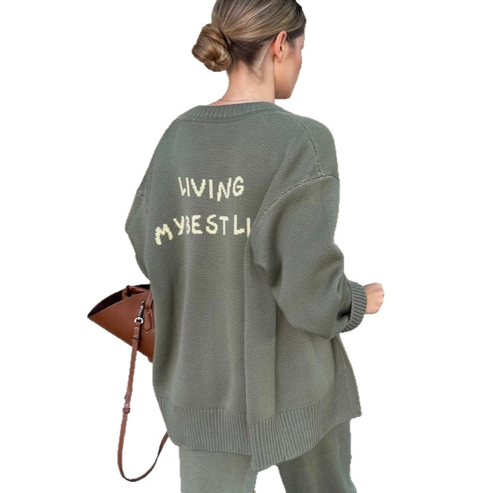 Damer Oversized Stickjacka med kreativt tryck Mirla-Eva Jonsson