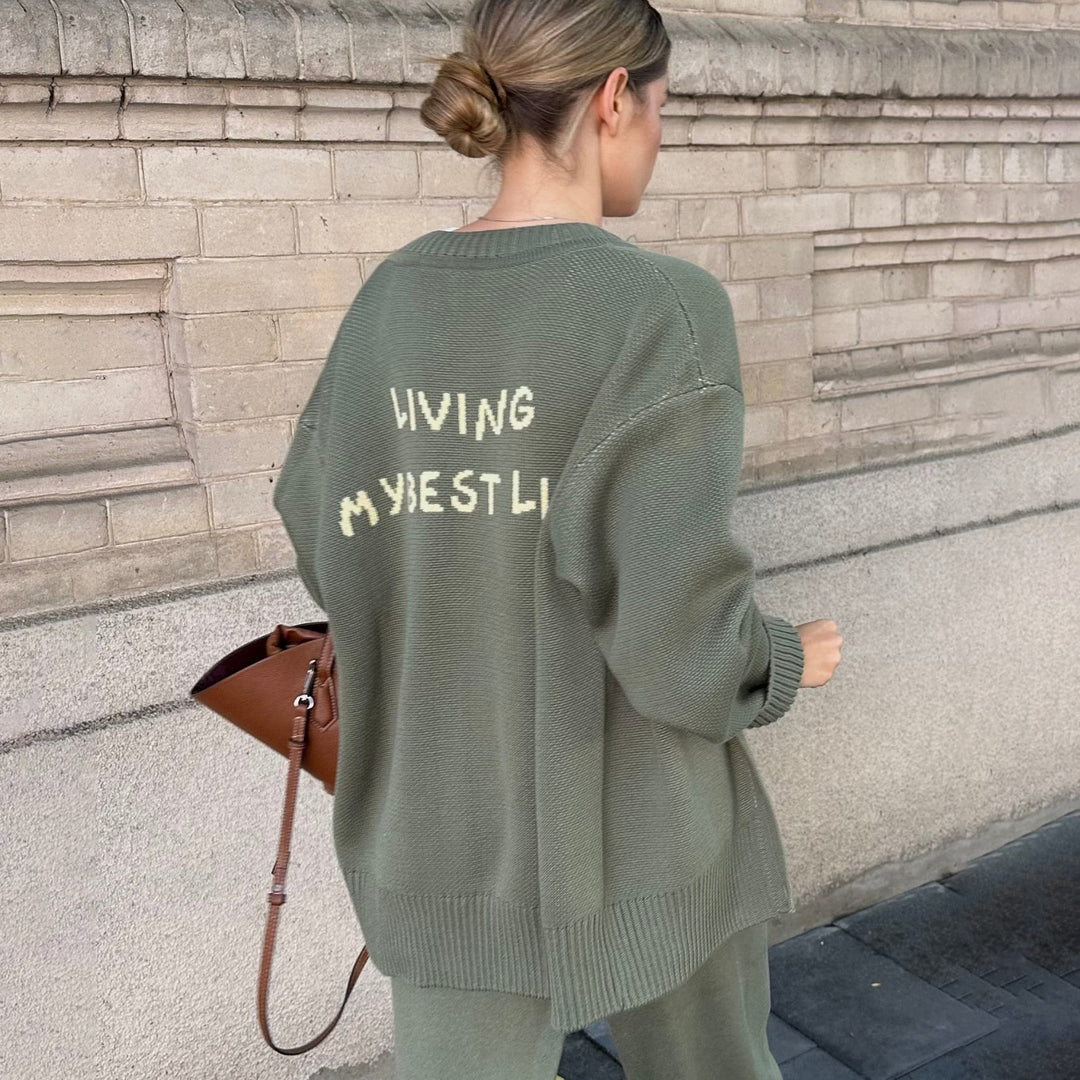 Damer Oversized Stickjacka med kreativt tryck Mirla-Eva Jonsson