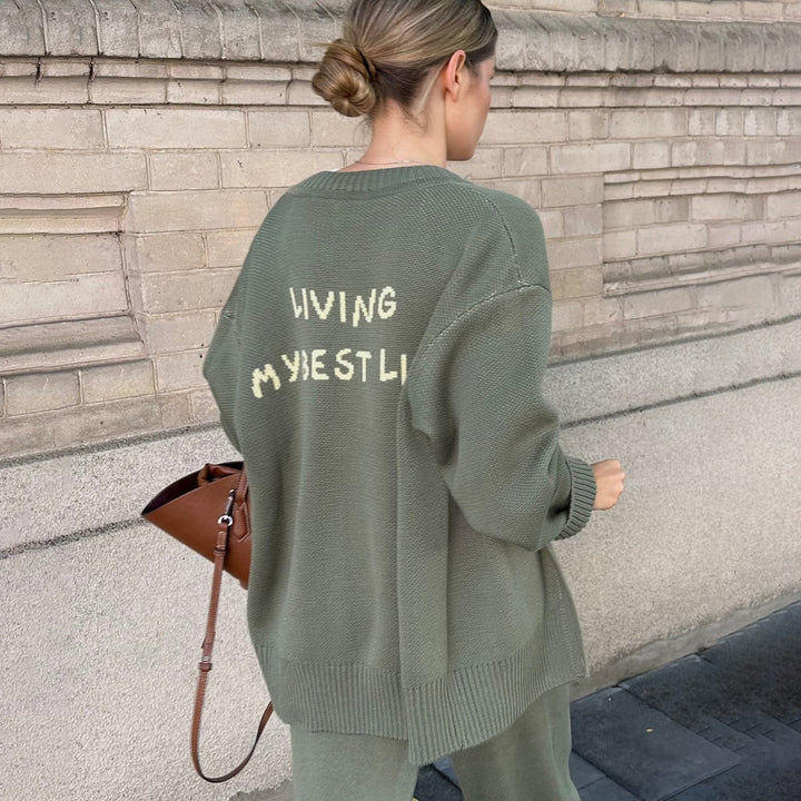 Damer Oversized Stickjacka med kreativt tryck Mirla-Eva Jonsson