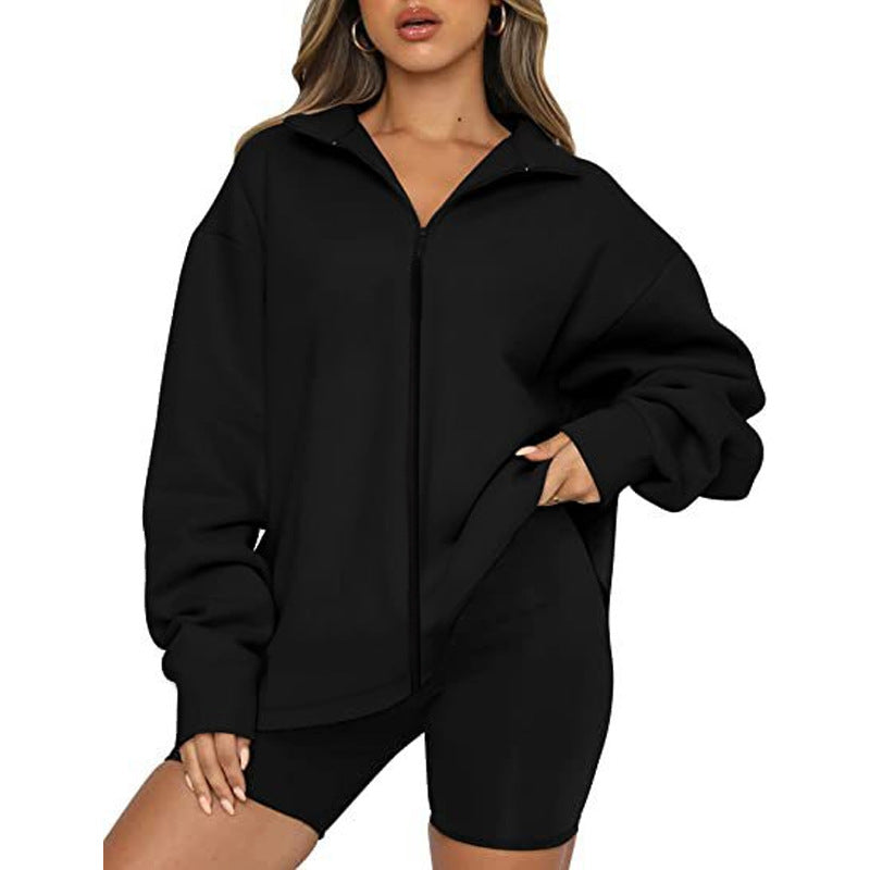Damer Oversized Sweatjacka med hög krage och genomgående dragkedja Mirla-Eva Jonsson
