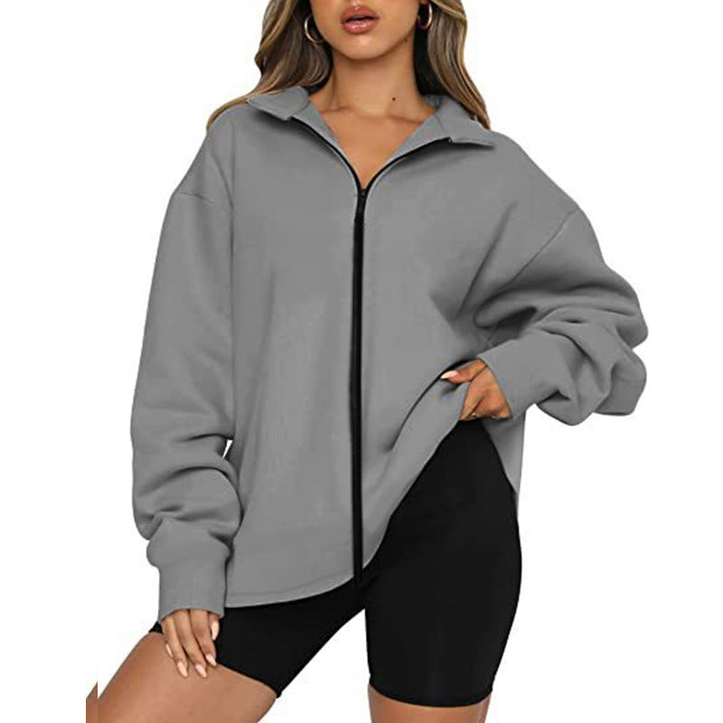 Damer Oversized Sweatjacka med hög krage och genomgående dragkedja Mirla-Eva Jonsson