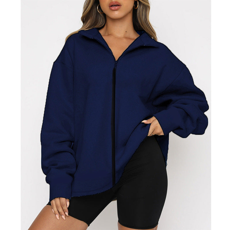 Damer Oversized Sweatjacka med hög krage och genomgående dragkedja Mirla-Eva Jonsson
