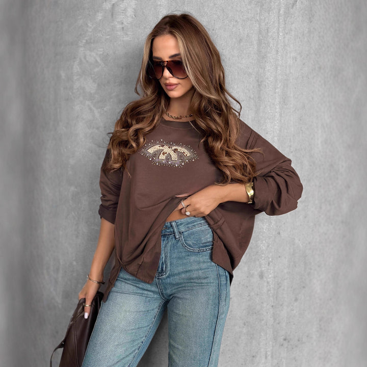 Damer Oversized Sweatshirt med Glittertryck Mirla-Eva Jonsson