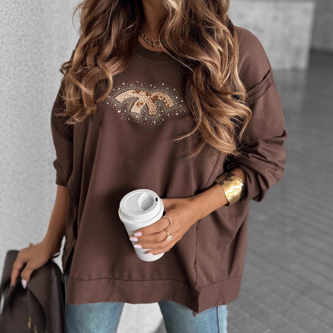 Damer Oversized Sweatshirt med Glittertryck Mirla-Eva Jonsson