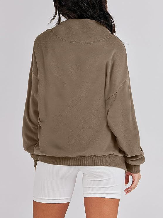 Damer Oversized Sweatshirt med Ståkrage och Ribbad Nederkant Mirla-Eva Jonsson