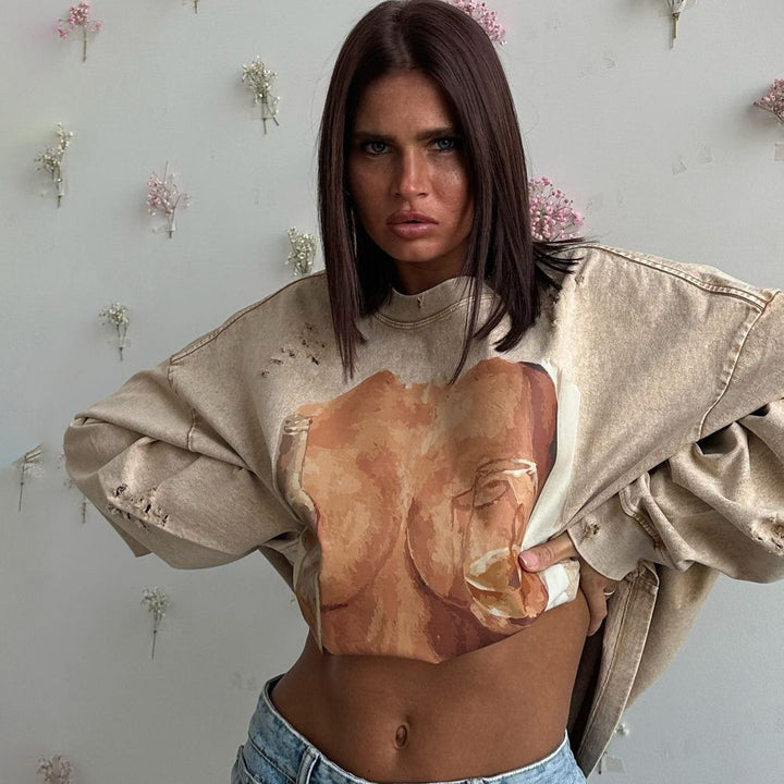 Damer Oversized Sweatshirt med kreativ tryck Mirla-Eva Jonsson