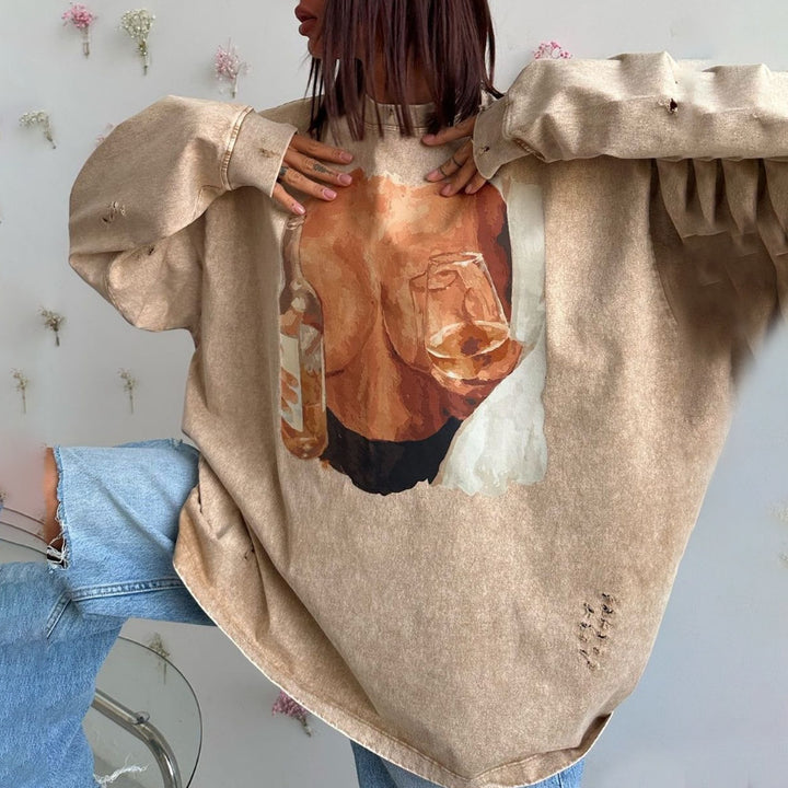 Damer Oversized Sweatshirt med kreativ tryck Mirla-Eva Jonsson