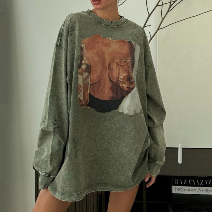 Damer Oversized Sweatshirt med kreativ tryck Mirla-Eva Jonsson