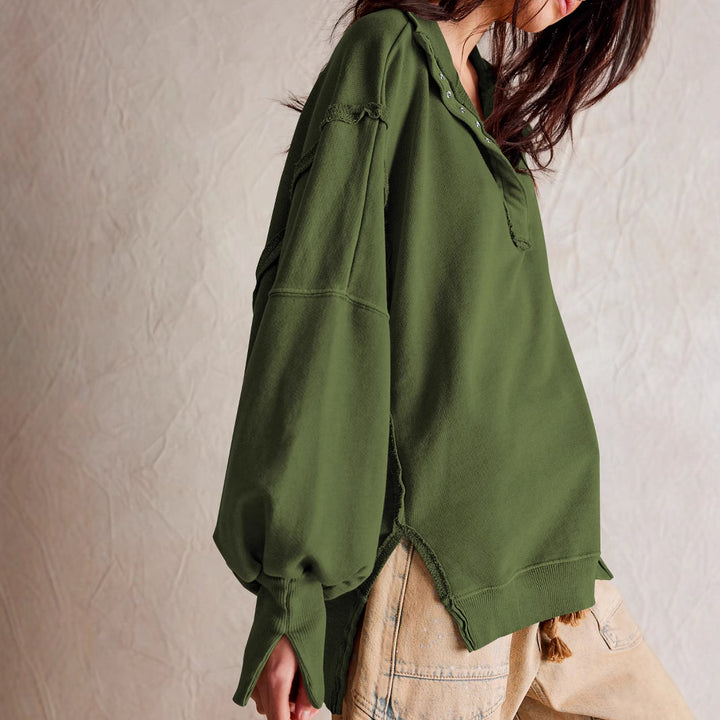 Damer Oversized Sweatshirt med modernt krage och distressed detaljer Mirla-Eva Jonsson