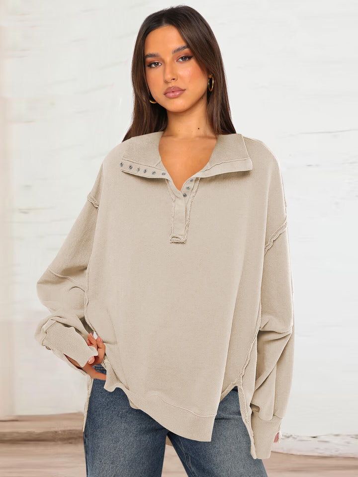 Damer Oversized Sweatshirt med modernt krage och distressed detaljer Mirla-Eva Jonsson