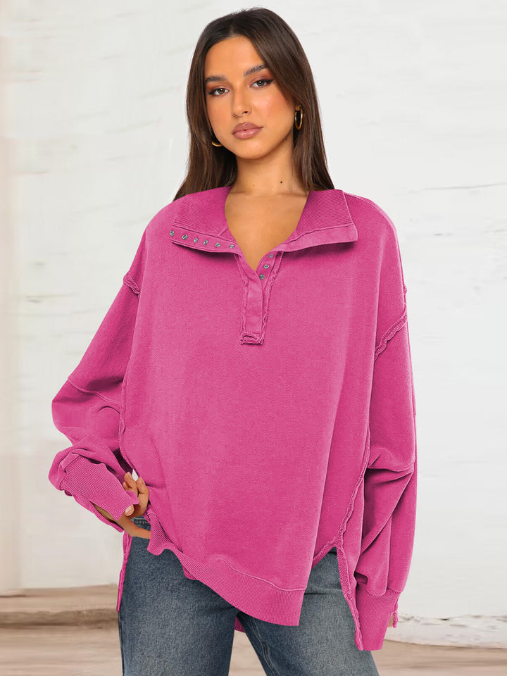 Damer Oversized Sweatshirt med modernt krage och distressed detaljer Mirla-Eva Jonsson
