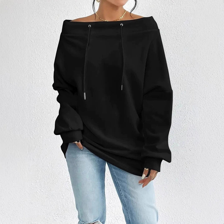 Damer Oversized Sweatshirt med öppen axelsöm och dragsnoddar Mirla-Eva Jonsson