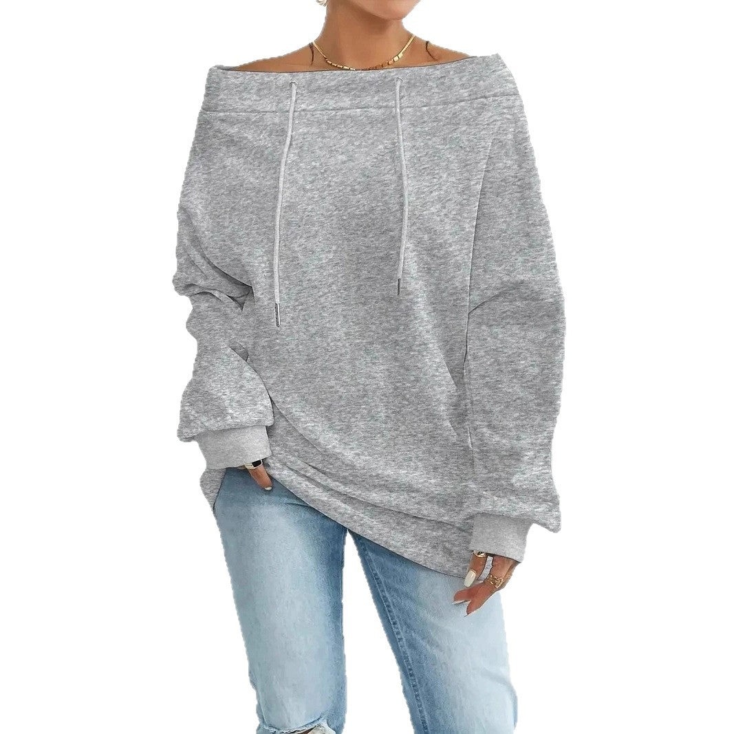 Damer Oversized Sweatshirt med öppen axelsöm och dragsnoddar Mirla-Eva Jonsson
