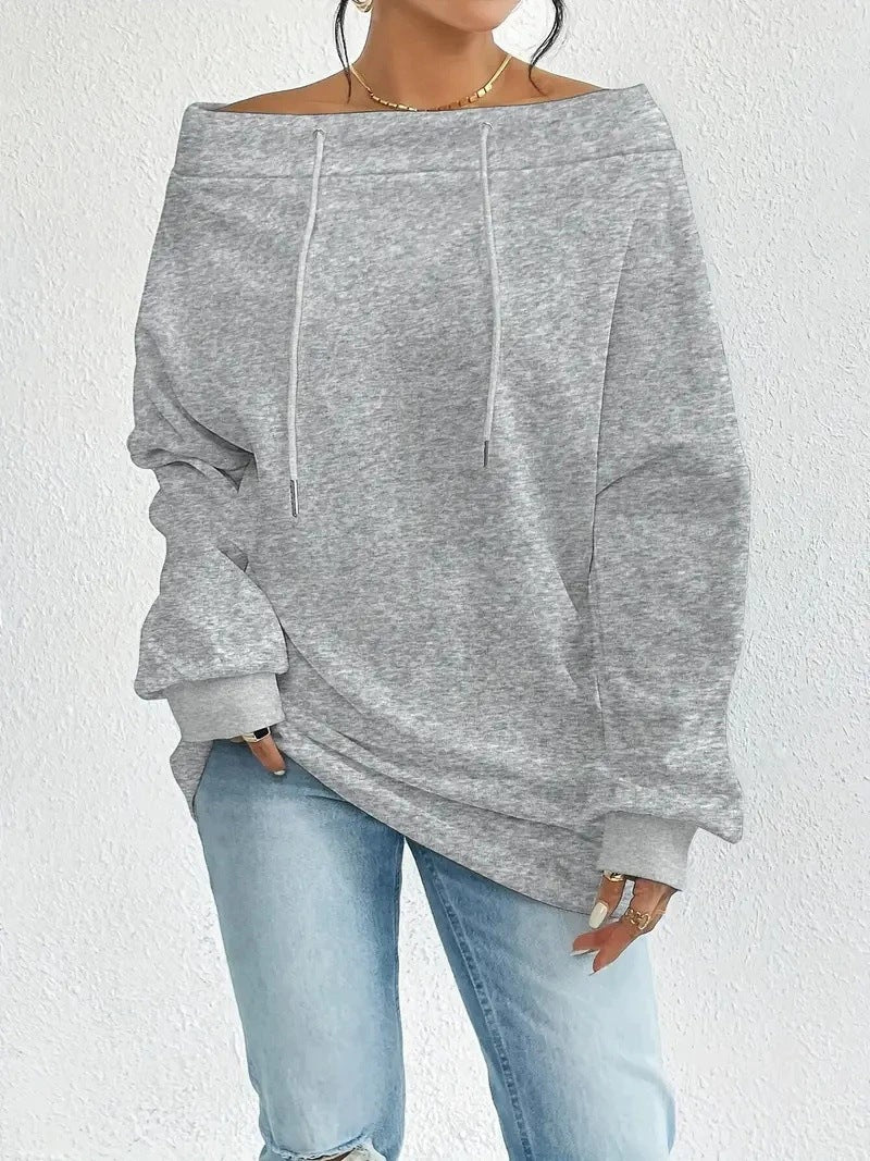 Damer Oversized Sweatshirt med öppen axelsöm och dragsnoddar Mirla-Eva Jonsson