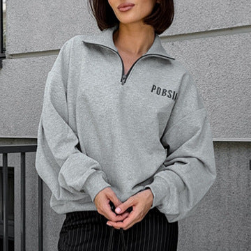 Damer Oversized Sweatshirt med ståkrage och broderad logo Mirla-Eva Jonsson