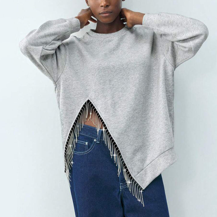 Damer Oversized Sweatshirt med unika fransdekorationer Mirla-Eva Jonsson