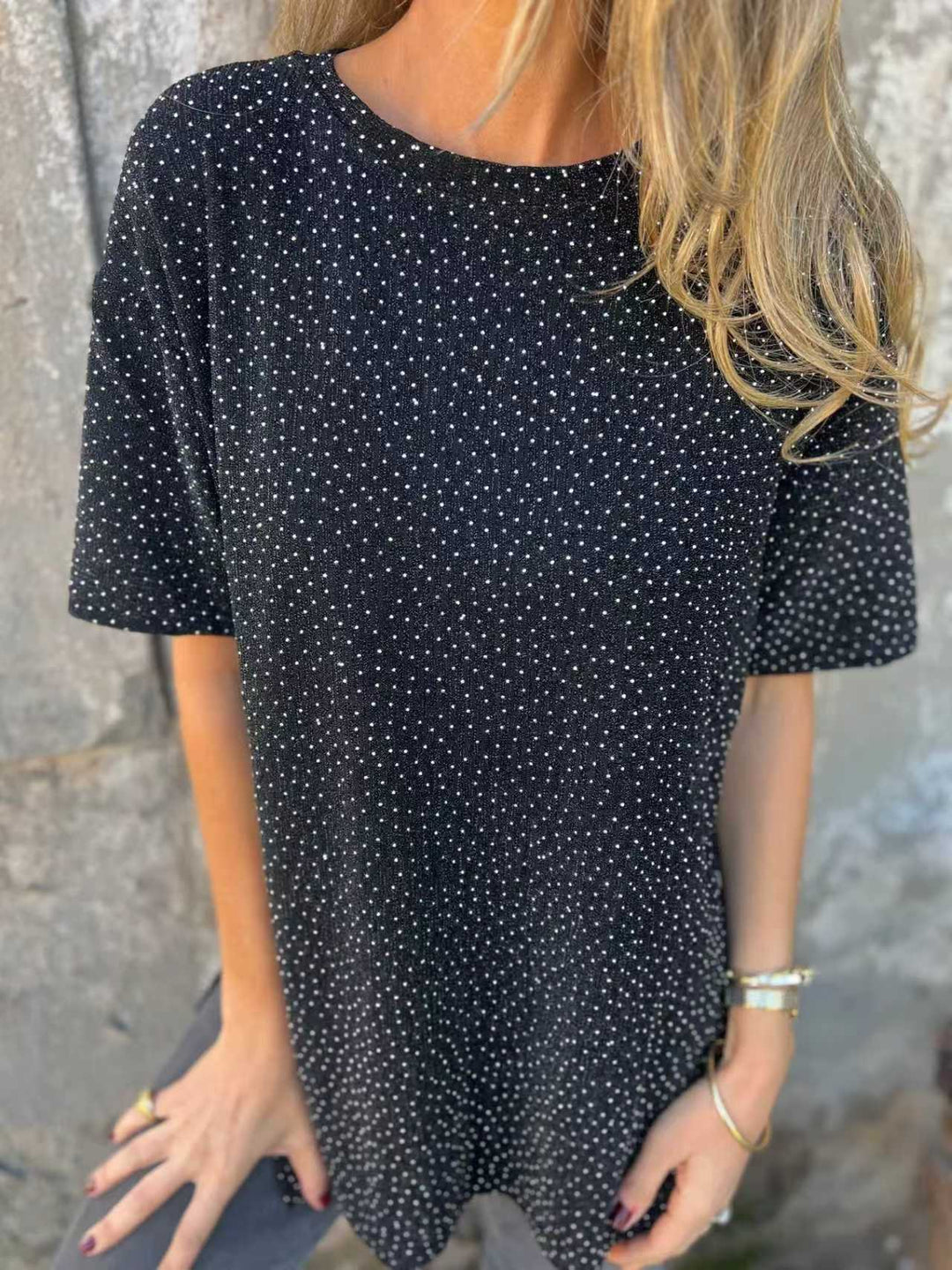 Damer Oversized T-shirt med glitterstenar och avslappnad passform Mirla-Eva Jonsson