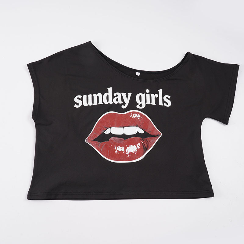 Damer Oversized T-shirt med kreativ läpptryck Mirla-Eva Jonsson