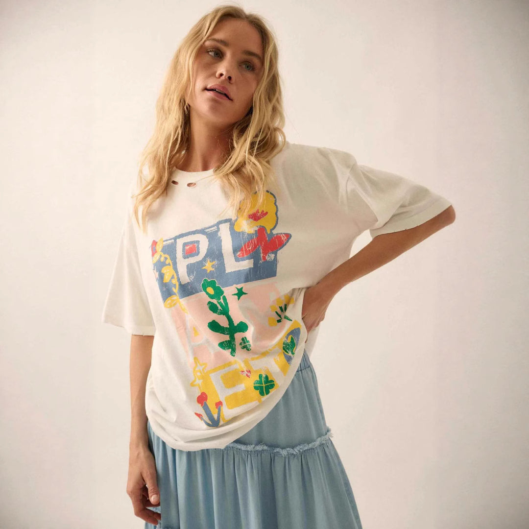 Damer Oversized T-shirt med kreativ tryck och lös passform Mirla-Eva Jonsson