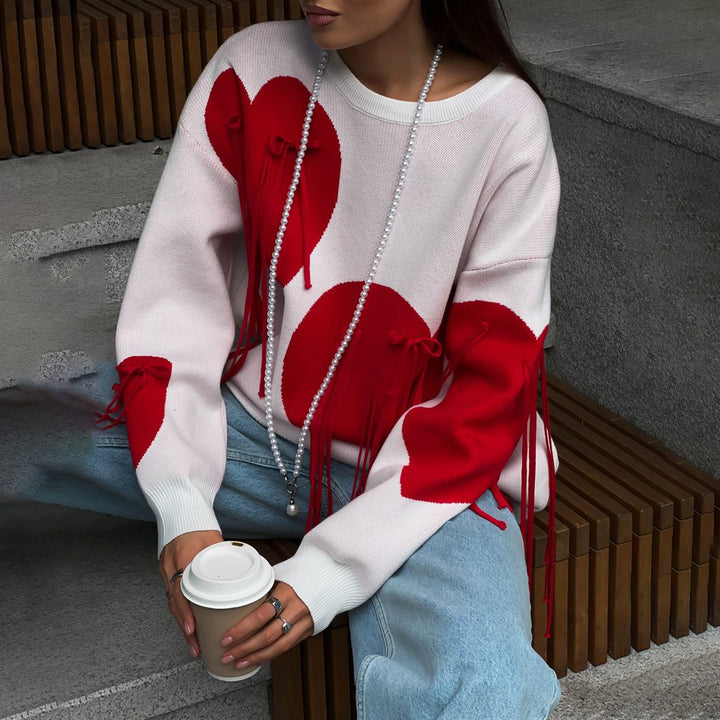 Damer Oversized Tröja med Fransar och Hjärtmotiv Mirla-Eva Jonsson