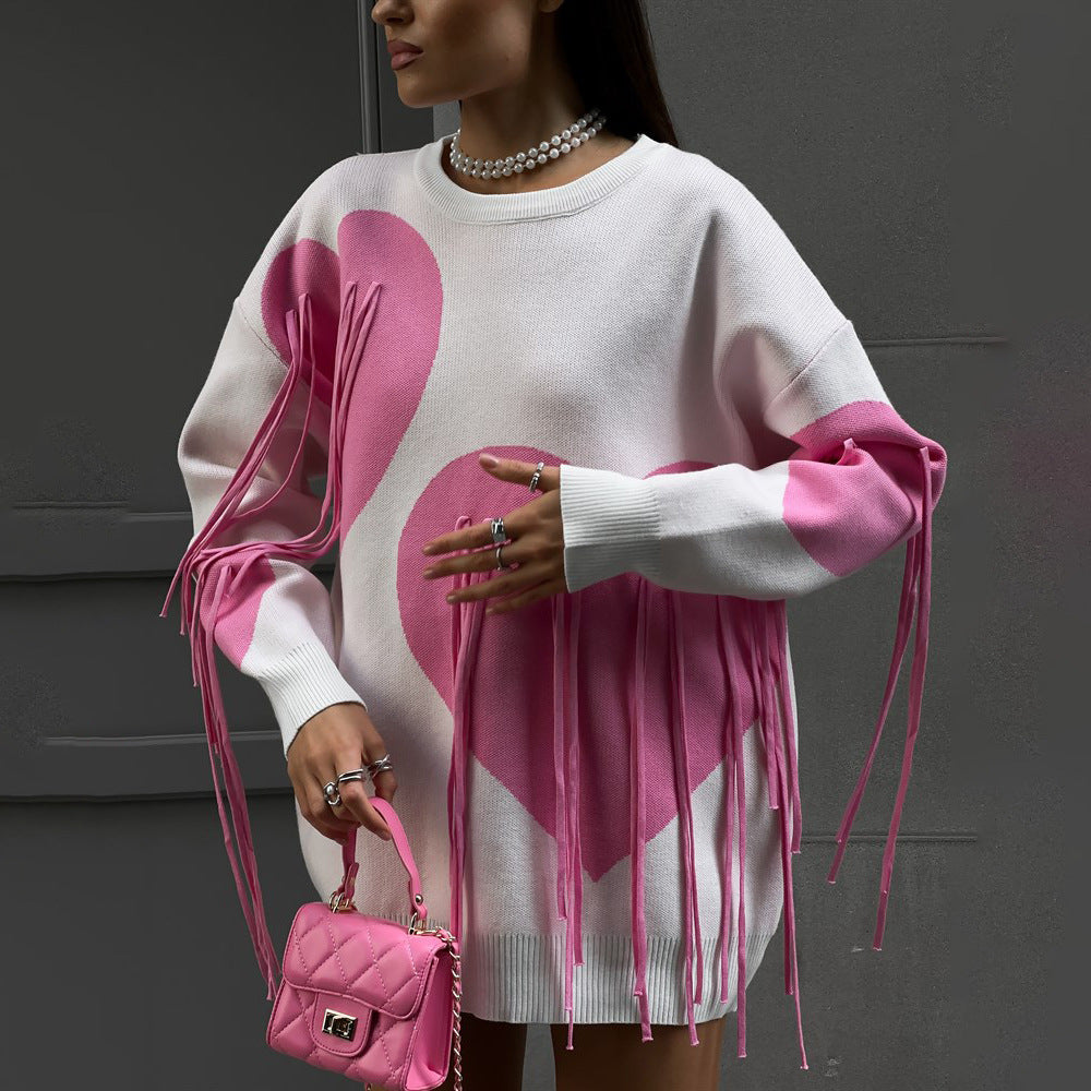 Damer Oversized Tröja med Fransar och Hjärtmotiv Mirla-Eva Jonsson
