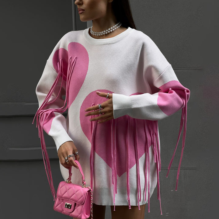 Damer Oversized Tröja med Fransar och Hjärtmotiv Mirla-Eva Jonsson