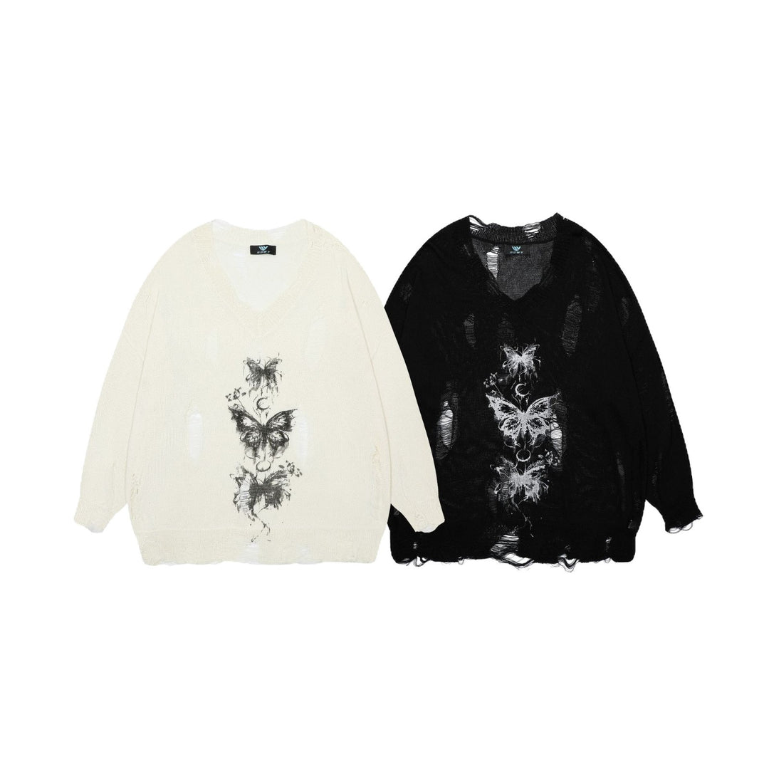 Damer Oversized Tröja med Grafisk Tryck och Slitna Detaljer Mirla-Eva Jonsson