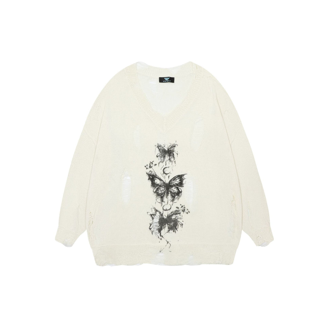 Damer Oversized Tröja med Grafisk Tryck och Slitna Detaljer Mirla-Eva Jonsson